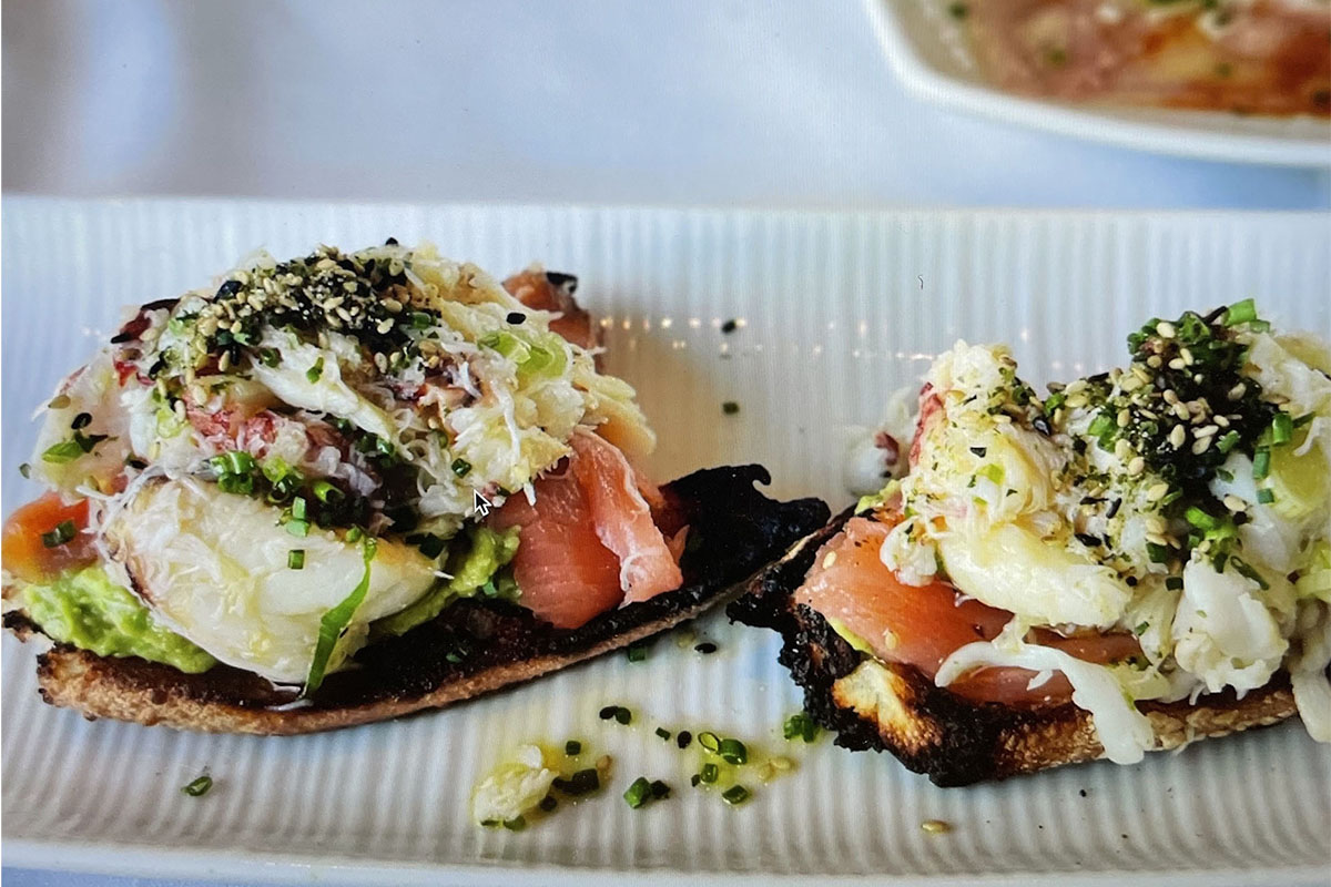 crab, smoked salmon crostini